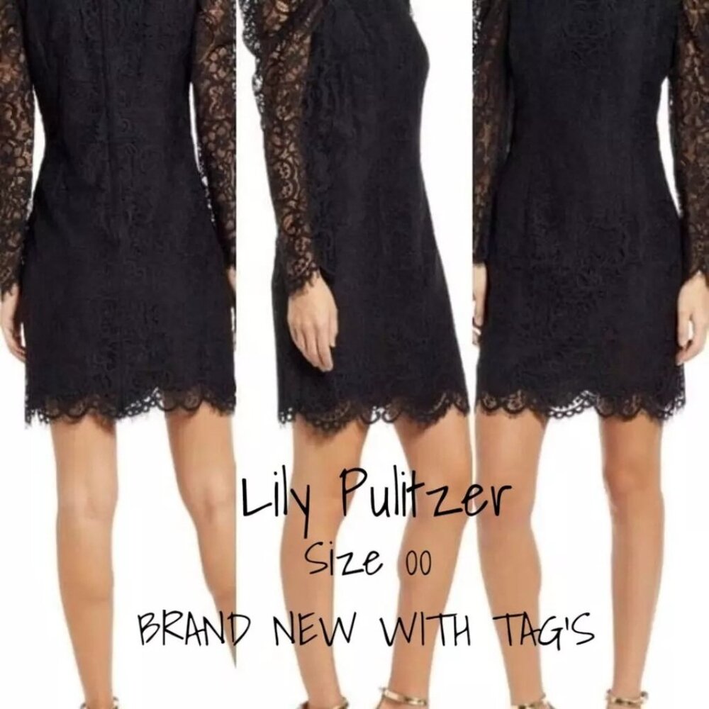 Lilly Pulitzer Ayler Dress Women's Size 00 Black Two-Tone Lace New With Tag
